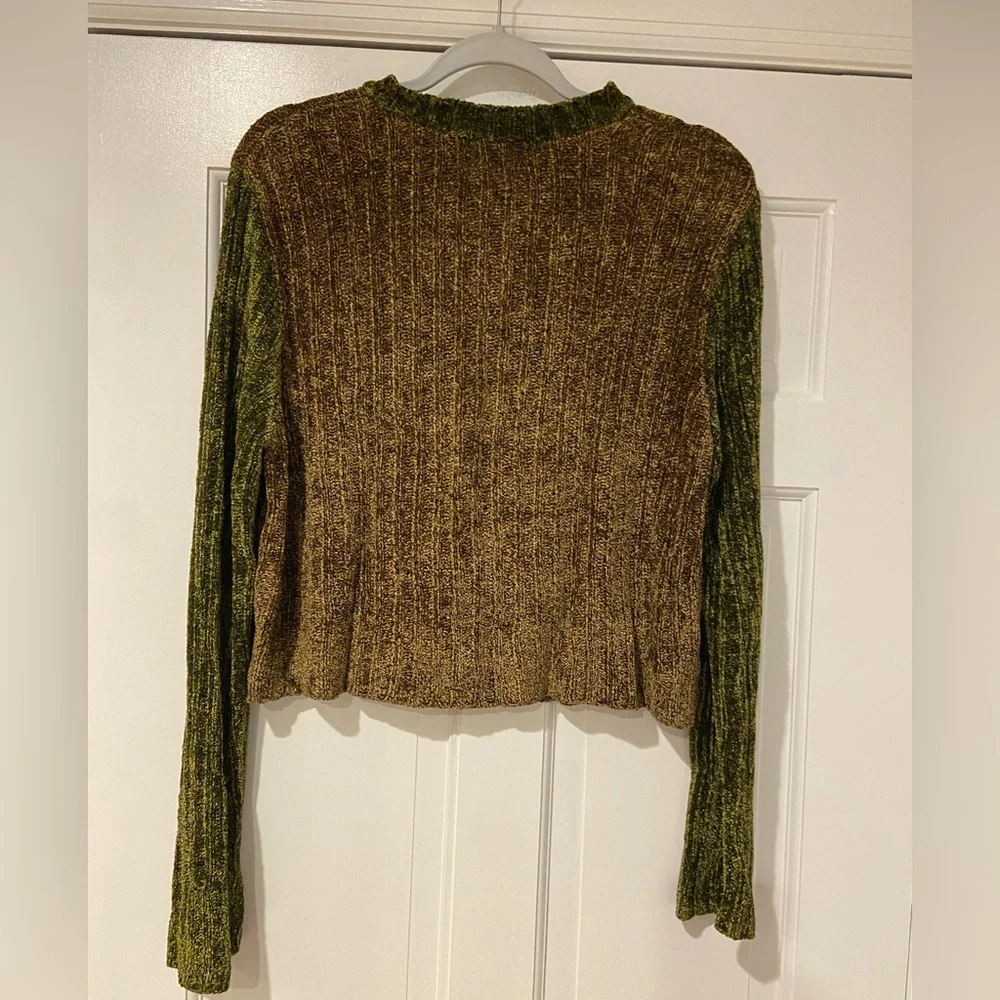 Ballinger • Gold Chenille Ribbed Henley Sweater – Green & Brown – Size L - Picture 2 of 8